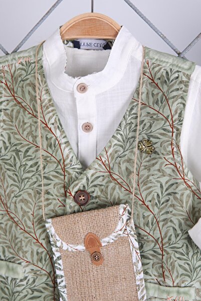 Babyhola 1-5 Yaş Safari Temalı Konsept Doğum Günü Desenli Yelek Keten Gömlek Kaprili Çantalı Erkek B