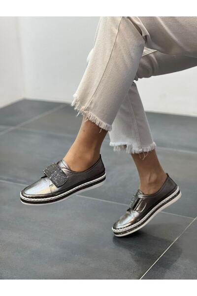 DİVA Miya Platin Cırtlı Taşlı Günlük Kadın Ayakkabı