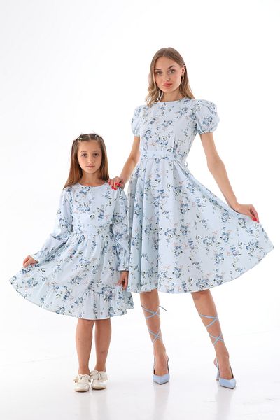 Moda Lippa Combinație de mamă și fiică albastru evazat cu model floral (preț unic)
