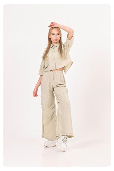 LOCO LOCO set cămașă pantaloni largi din in pentru copii adolescenți