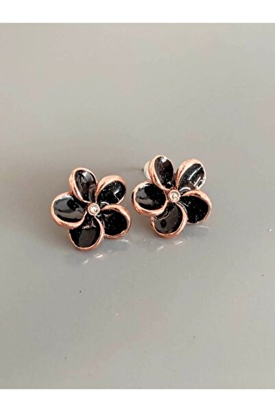 TÜKKAN ACCESSORİES PAPATYA KÜPE ROSE KAPLAMA SİYAH MİNELİ KÜPE-KÜPE77