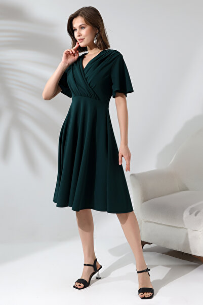 Fasmia YEŞİL ÖN DETAYLI KRUVAZE ELBİSE F138