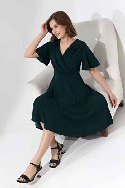 Fasmia YEŞİL ÖN DETAYLI KRUVAZE ELBİSE F138