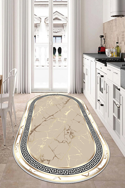 Thalia Home Kaymaz Tabanlı Yıkanabilir Baskılı Oval Mutfak Halısı