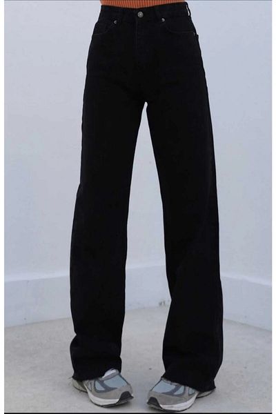 Livik Girl's Black Lycra Super High Waist Loose Leg Jeans