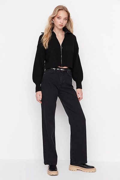 Livik TOM Girl's Black Lycra Super High Waist Loose Leg Jeans
