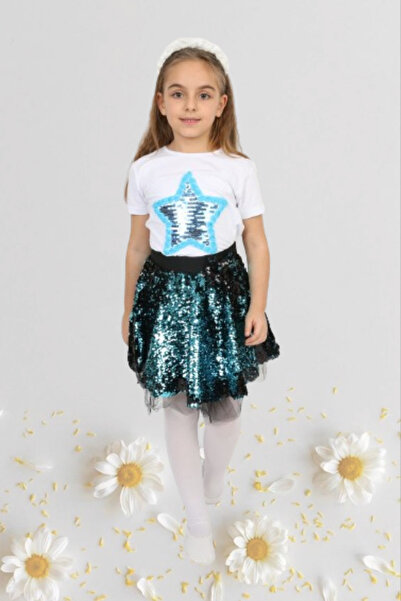 Nacar Kız Çocuk 23 Nisan Gösteri Kıyafeti Doğum Günü Pul Payetli Etek Tshirt ...