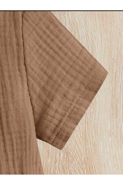 Bubito Unisex Baby&Child 100% Cotton Buttoned Muslin Bottom Top Shorts Set-Brown