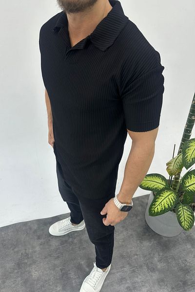 MADZEYMODA Ανδρικό μπλουζάκι Ottoman Fabric Comfortable Fit Μαύρο Polo λαιμόκοψη