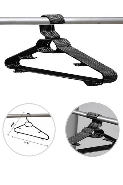 Comprox 6 Pieces Black Plastic Clothes Hangers Set of 6