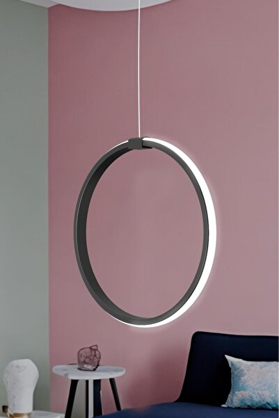 Elektroyou Rings Siyah Tekli Sarkıt Led Günışığı Ultra Ledli Salon Mutfak Oda Hol Ledli Avize