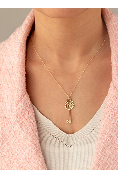 Dkmn Silver El fettah Yazılı Anahtar Gümüş Kolye