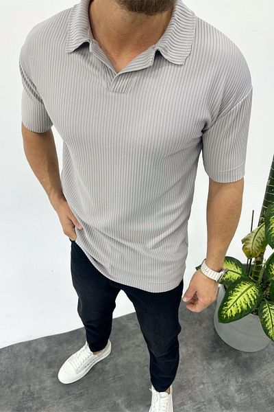 MADZEYMODA Ανδρικό μπλουζάκι Ottoman Fabric Comfortable Fit Grey Polo Neck