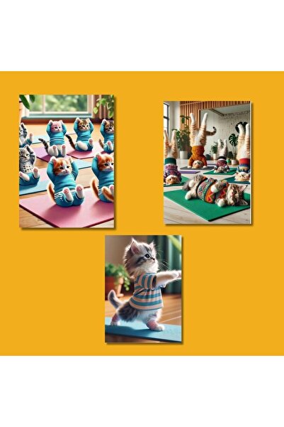 gifttime Poster de perete din MDF triplu Pisici care fac yoga 20 x 28 cm