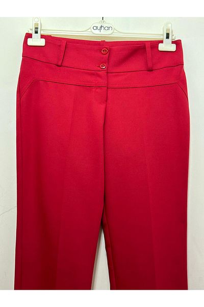 AYHAN Double Button Ready Belt Carrot Leg Fabric Trousers