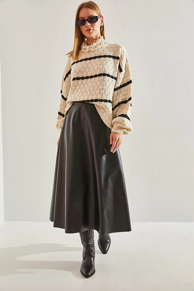 İKLİM LİFE MAXI LEATHER BELL SKIRT