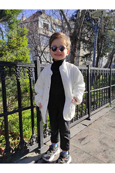 Eybabykids Παιδικό λευκό φουσκωτό καπιτονέ παλτό με τσέπες