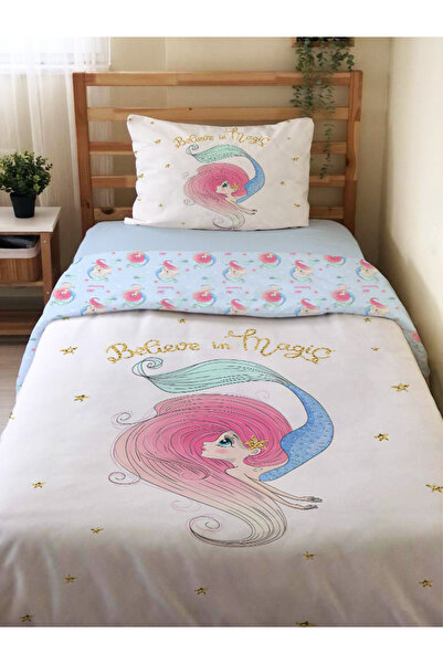 Evmila Double Sided Mermaid Patterned 2-Piece Set Without Sheets Printed Single Duvet Cover Set 160x220 Cm