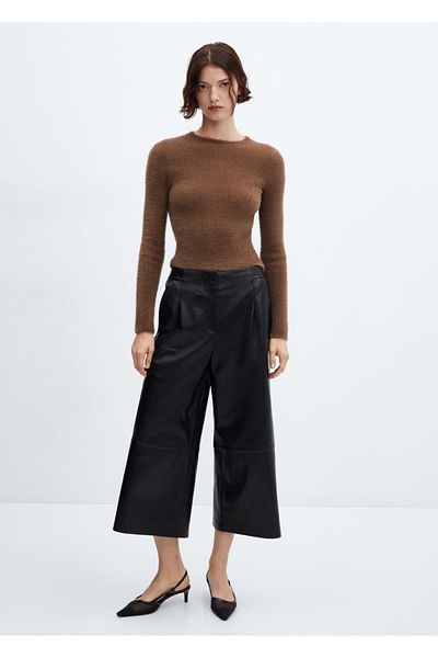 MANGO Woman Prążkowany futrzany sweter