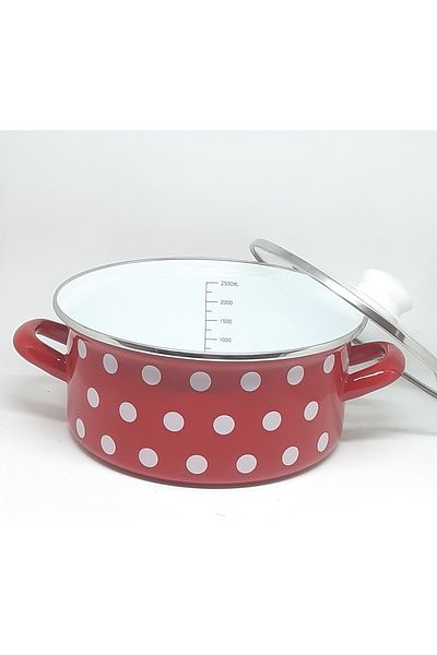 Avşar ENAMEL HOUSE 22 CM 2500 ML MEASURE INDICATIVE RED DOT ENAMEL COOKER