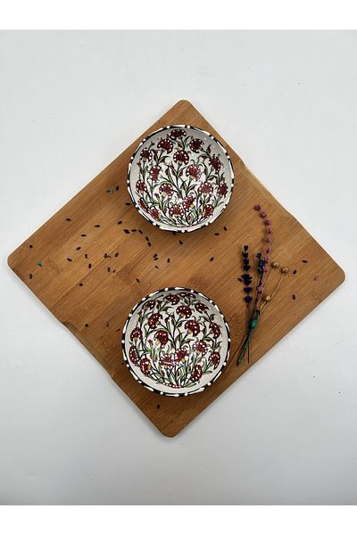 Nakkaş Çini Traditional Tile Patterned Presentation Bowl, Snack Bowl 2 Pieces Bowl 10
