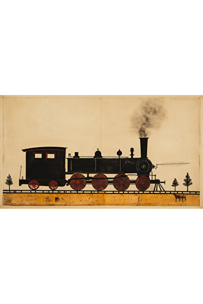 Dido Collection Locomotive Train Patterned Modern Decorative Carpet 3371