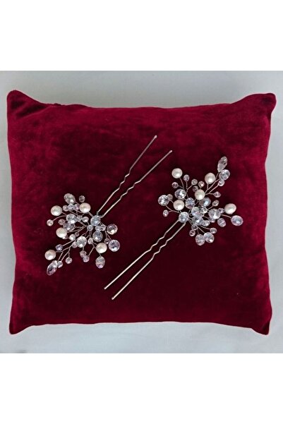 ecrin tuhafiye hobi 2li İncili ve Şefaf Boncuklu Taraklı Gelin Saç Tokası