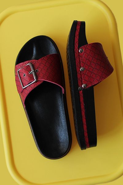 ALTINER Orthopedic Patterned Red Women's Slippers