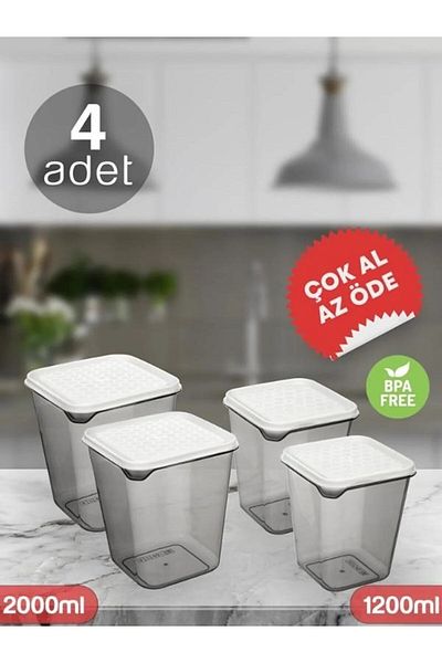 LUCKYHOMES Set of 4 Square Storage Container with Leak-proof Lid Food Storage Container Transparent 2X2000 2X1200