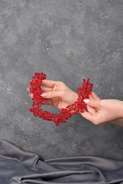 Limelia Червена диадема с мъниста Duru за булката и аксесоар за коса и тюрбан