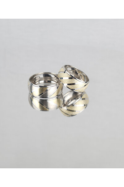 Gri Gümüş Kelebek Desenli Erkek Düz Kumlu Yaldızlı 925 Ayar Gümüş Alyans, Niş...