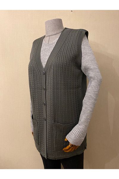 TEK Hair Knitted SINGLE Knitwear Mercerized Mother Vest / Anthracite