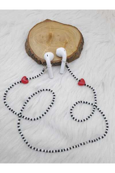 HAPPY HANDMADE سلسلة Airpods ذات القلب الأحمر المتوافقة مع الخرز الكبير