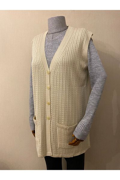TEK Hair Knitted SINGLE Knitwear Mercerized Mother Vest / Stone