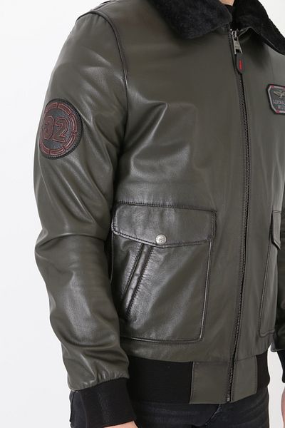 NYC GİYİM TEKSTİL Pilot coat genuine leather men's green color