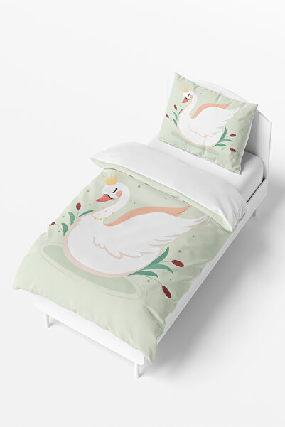 Talia Home Yeşil Kuğu Desenli Çocuk ve Bebek Nevresim Takımı TLAN-221