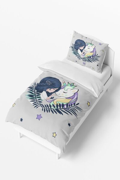 Talia Home Gray Unicorn and Princess Patterned Kids and Baby Bedding Set Tlan-203