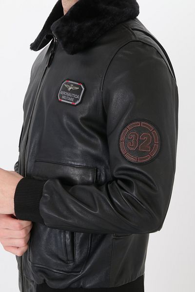 NYC GİYİM TEKSTİL Pilot coat genuine leather men's black color