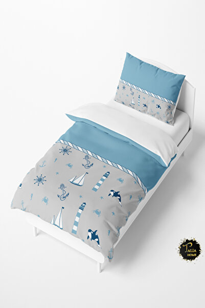 Talia Home طقم غطاء لحاف للأطفال والرضع بنمط مرساة زرقاء TLAN-016