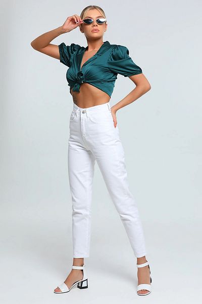 MAKRAS EXCLUSIVE Roxana Γυναικείο Ψηλόμεσο Λευκό Comfort Lycra Boyfrend Mom Jeans Παντελόνι