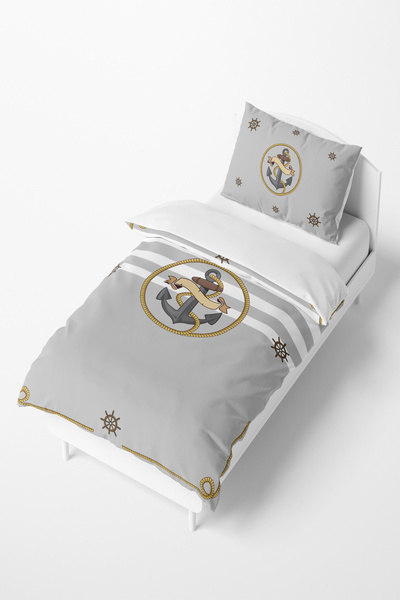 Talia Home Gray White Anchor Patterned Children's and Baby's Duvet Cover Set TLAN-208