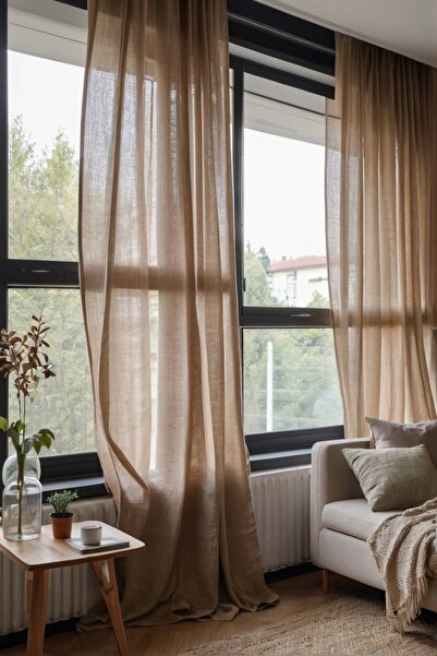 miyolin Rustik Yıkanmış Keten Perde, Yıkanmış Keten Fon Perde, Tek Kanat