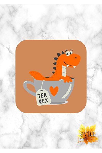 Eylül Design قاعدة أكواب مربعة عالية الجودة مطبوعة بتصميم خاص من Tea Rex