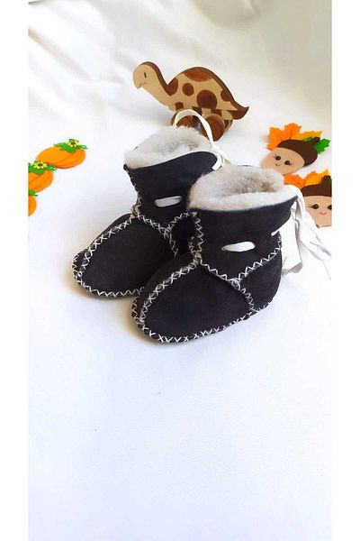 MİNİBİRİ Organic Genuine Lambskin Baby Booties Slippers Baby Boots Baby Shoes