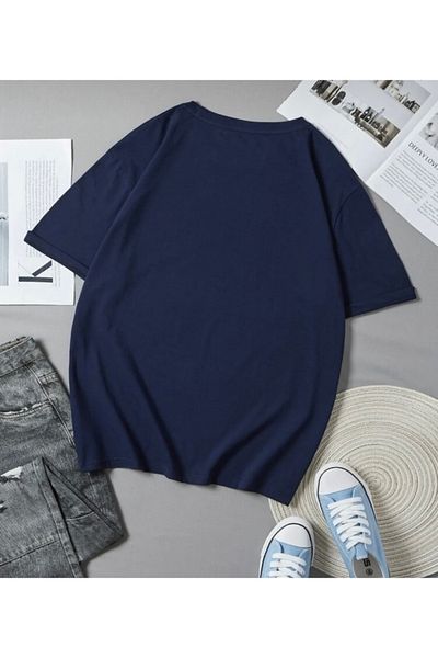 BYMEER Μπλουζάκι Navy Blue Cute Little Cat με στάμπα Oversize