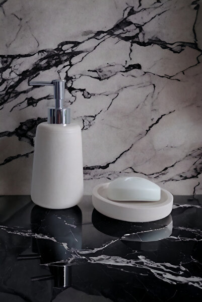 Trust Stone Marble Beyaz Banyo Seti Tuvalet Wc Sıvı Sabunluk Diş Fırçalığı Be...