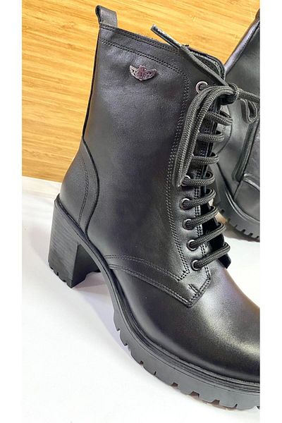 Scavia Zippered Lace-Up Genuine Leather Orthopedic Heeled Boots