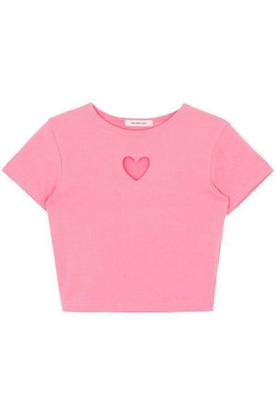 Gofeel Harajuku Little Pink Heart Detailed Half T-shirt Crop Blouse