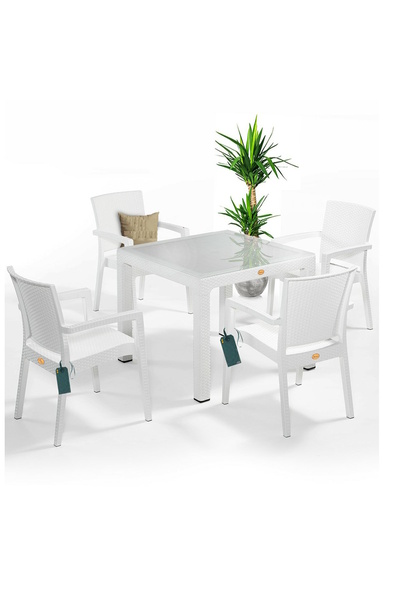 nar sokağı Zeugma 90x90 Cm Camlı Rattan Bahçe Balkon Masa Takımı