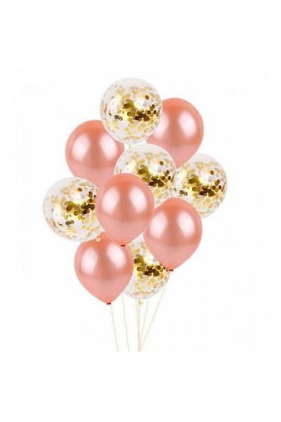 Parti Furyası Gold Confetti Rose Gold Transparent Balloon 10 Pieces Sequined Balloon Balloon Scale Balloon Party